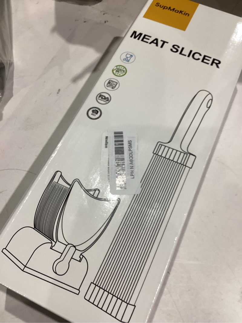 Condition photo showing Good Condition for SupMaKin Fresh Meat Slicer, Thickness Adjustable 2 or 4 mm, 17 IN 1 Stainless Steel Manual Meat Cutter, Cleaver Kitchen Knife, Jerky Slicer Suit for Chicken Breast Beef Pork (Gray)