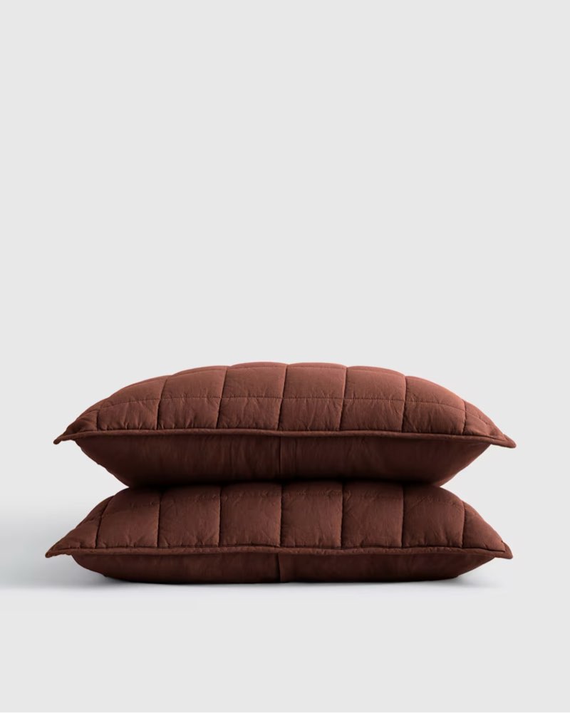 european linen box quilted sham set color: bordeaux size 20”x26” 