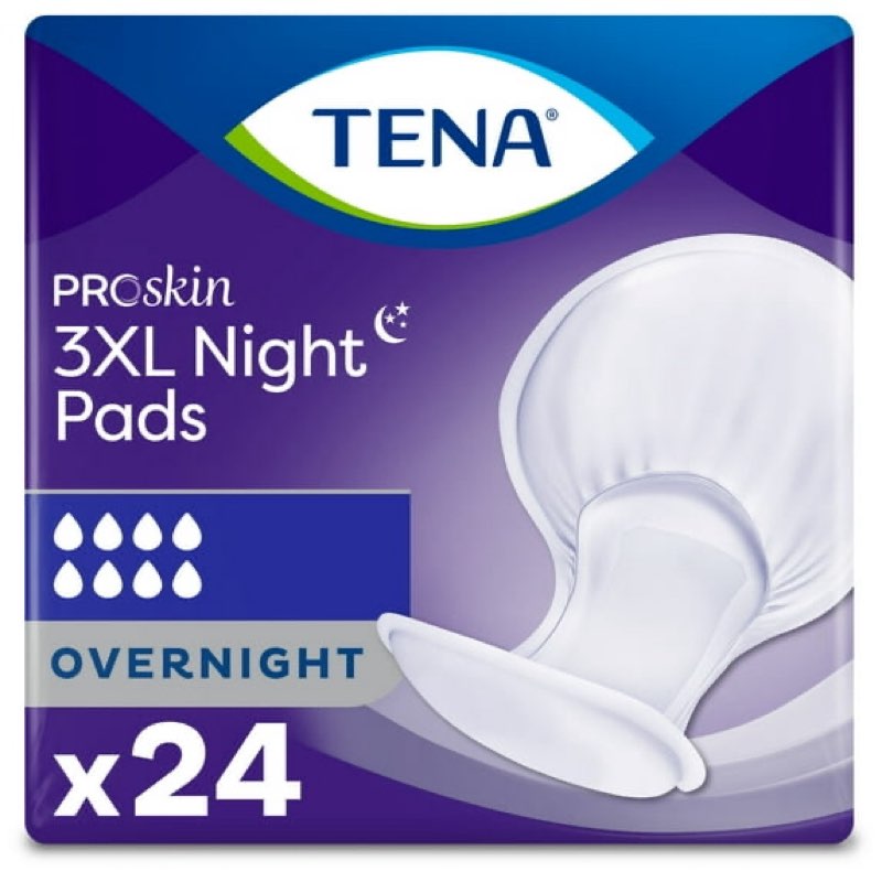 Tena Incontinence Pads, 3XL Plus Size, Overnight Absorbency, For Men & Women, ProSkin - 24 Count