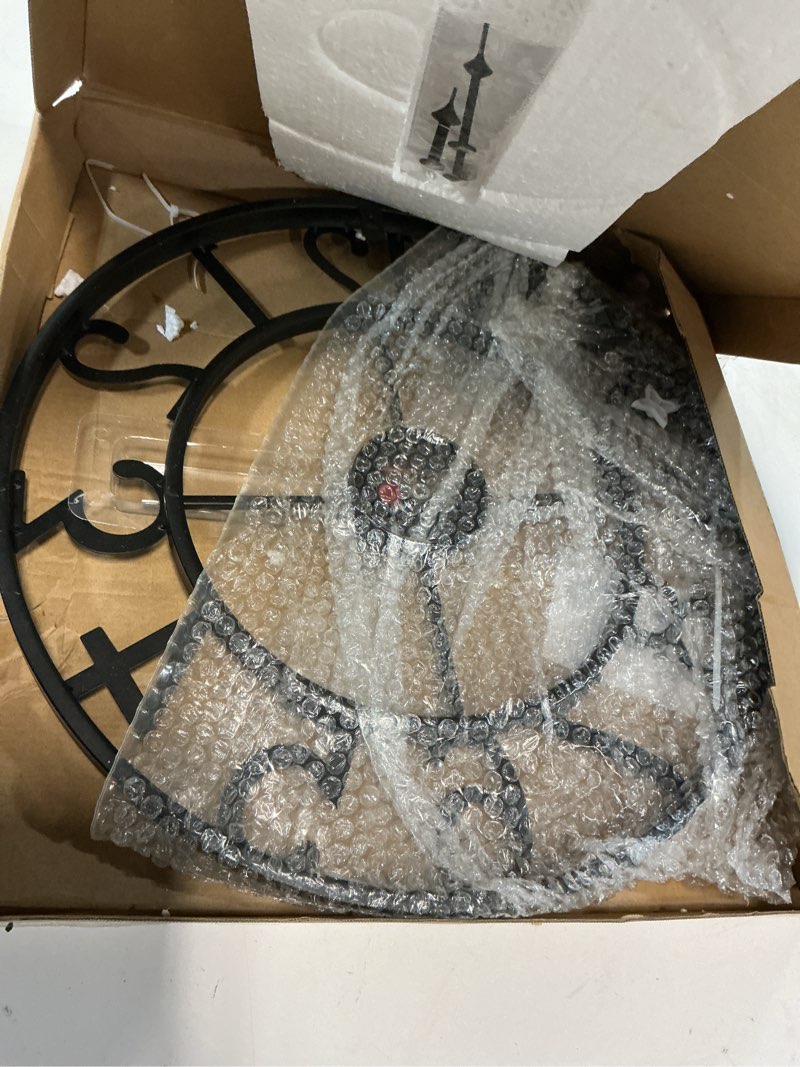 Condition photo showing As Is for pytha sight wall clock large for living room decor,18 inch decorative silent non ticking battery operated analog metal wall clocks for kitchen,bedroom,office,dinng room black arabic 18 inch