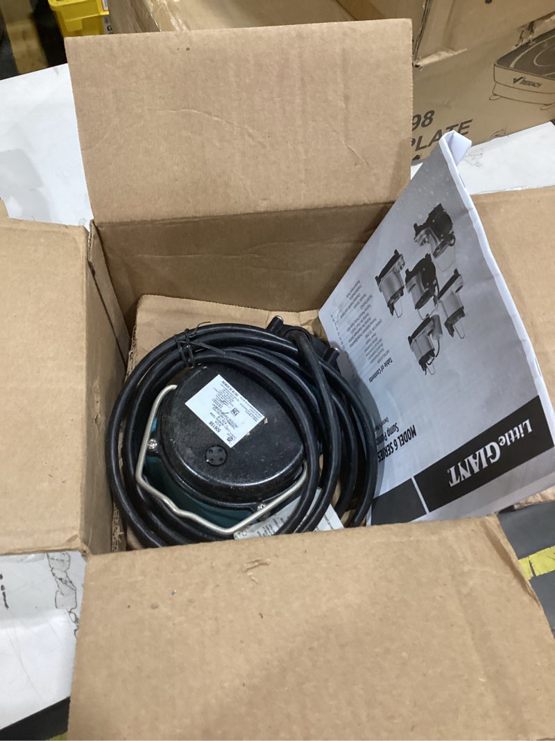Condition photo showing As Is for little giant 6-cia 115 volt, 1/3 hp, 2760 gph cast iron automatic submersible sump pump with integral diaphragm switch for sump systems, 10-ft. cord, blue, 506158 cast iron, 115v, 10' cord, integral diaphragm switch pump