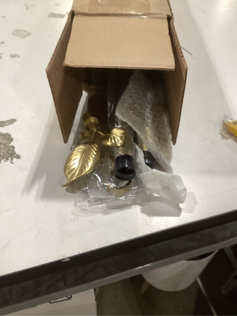 Condition photo showing Good Condition for decorative curtain rod with leaf finials, 1inch diameter 48-84 inch adjustable length single drapery window rods telescoping structure, warm gold warm gold 48-84"