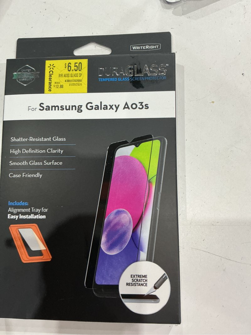 Condition photo showing New/Like New for duraglass tempered glass screen protector with quick installation tray for samsung galaxy a03s