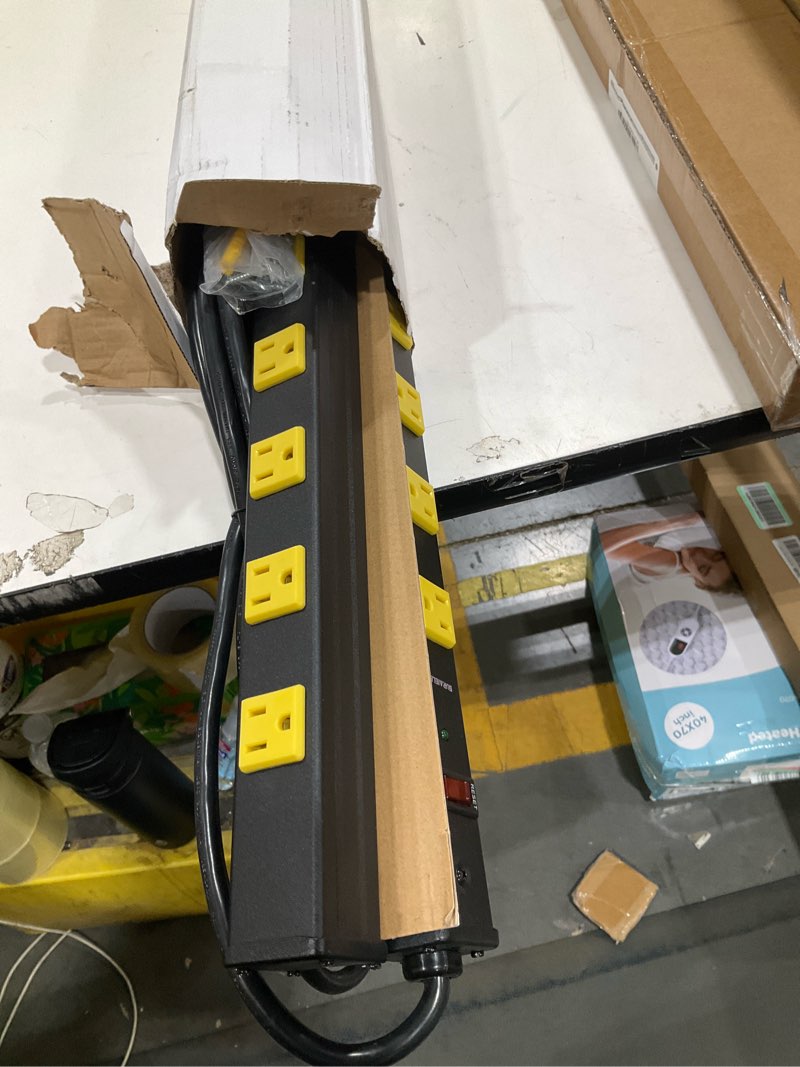 Condition photo showing Good Condition for suraielec 2-pack 12 outlet metal power strip with 1020j surge protection, industrial heavy duty power strip, all-metal housing, 15ft 14awg cord, straight plug, wall mountable, for workshop, garage straight plug - 2 pack