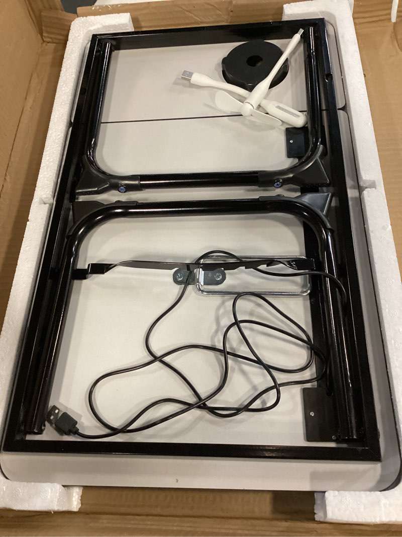 Condition photo showing As Is for Laptop Bed Desk, Adjustable Lap Desk, Small Laptop Table with USB Charge Port, Desktop Card &Pen Slot, Cup Holder, Foldable Bed Tray Table for Couch Sofa Chair Floor Eating Working Adjustable Black