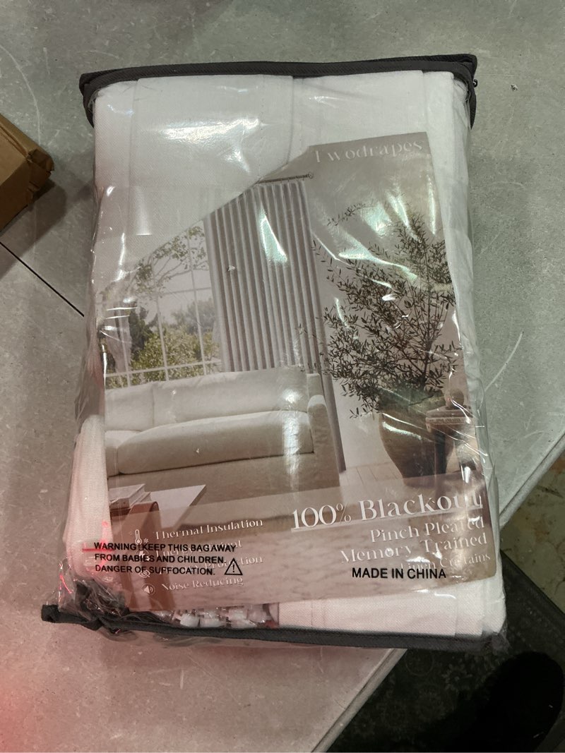 Condition photo showing New/Like New for pinch pleat 100% blackout curtains 86 inch length 2 panels set flax linen beige white cream room darkening soundproof curtains drapes with hooks rings back tab for bedroom living room track system beige white 40"w x 86"l (pack of 2)