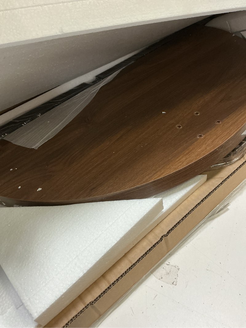 Condition photo showing Good Condition for ChooChoo 47.2 Inch Round Dining Table for 4, Farmhouse Wood Kitchen Table, Round Dinner Table for Kitchen & Dining Room, Walnut Walnut 47.2 inch diameter