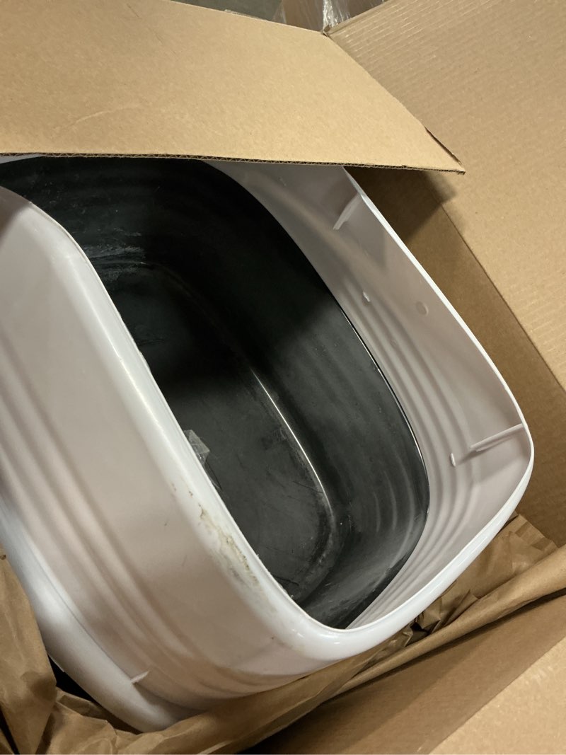Condition photo showing As Is for Arm & Hammer Rimmed Cat Litter Box with High Sides and Microban, Made in USA Pearl White/ Dark Gray Standard
