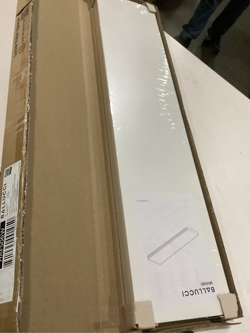 Condition photo showing New/Like New for Ballucci Floating Shelf, 36" Wood Wall Shelf with Invisible Brackets for Bathroom, Living Room, Bedroom, Kitchen, Nursery, 8" Deep, White 36" - 1 Piece White