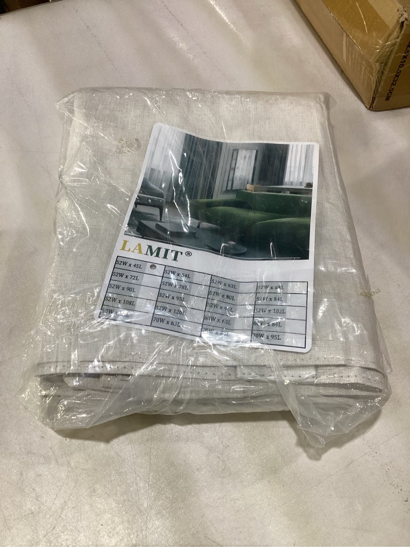Condition photo showing Good Condition for LAMIT Linen 100% Blackout Window Curtains for Bedroom, 45 Inches Linen Textured Thermal Farmhouse Curtains Back Tab and Rod Pocket Window Panels with White Liner, 2 Panels, 52 x 45 Inch, Ivory 52"W x 45"L (Pack of 2) Ivory