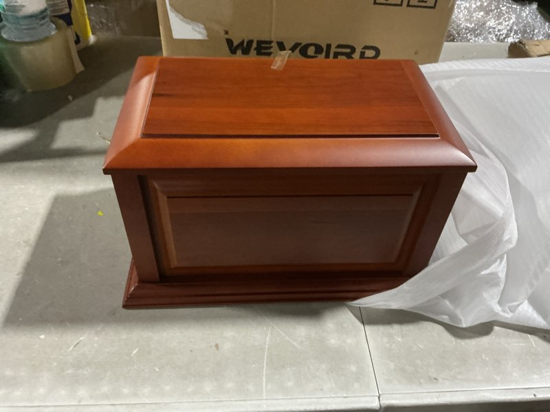 Condition photo showing Good Condition for wevoird handcrafted extra large wooden funeral cremation urn box for adult human ashes up to 320lbs coffee x-large