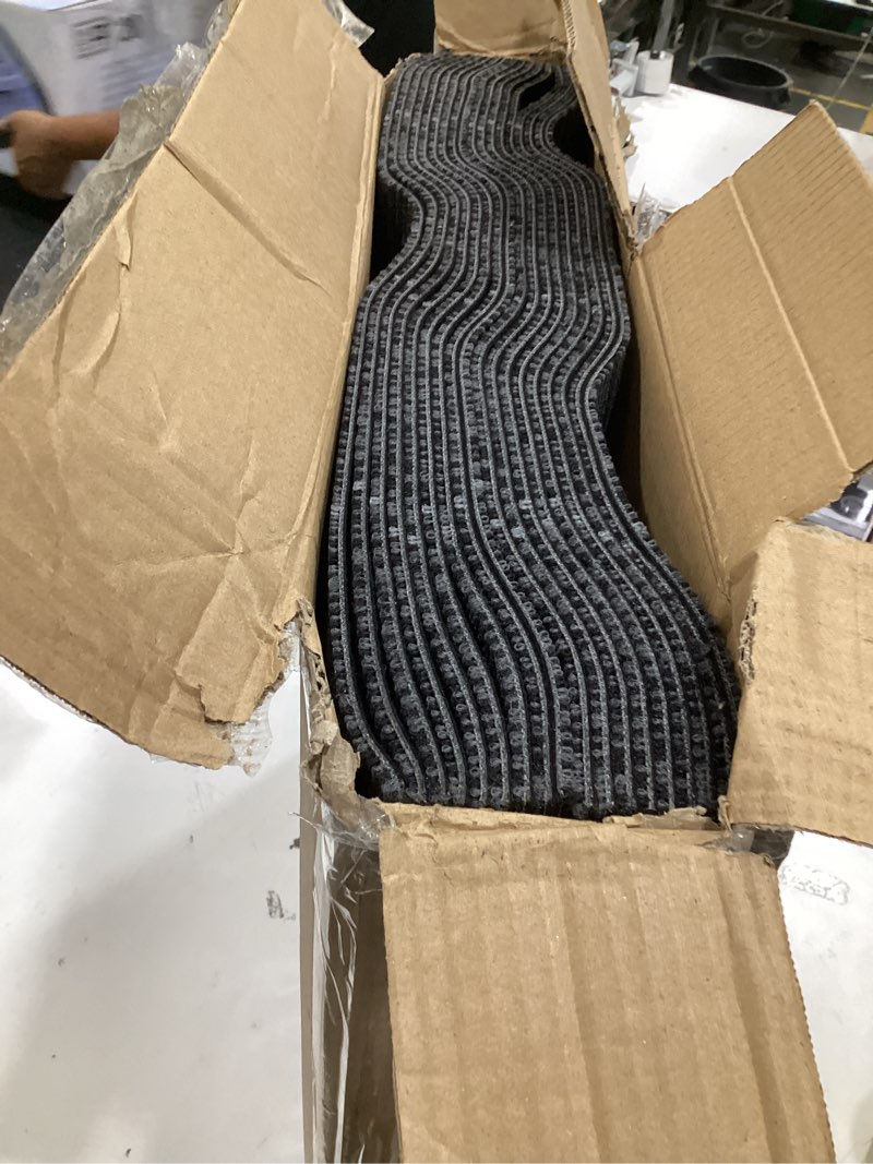 Condition photo showing New/Like New for commercial carpet tiles, heavy duty non slip floor carpet subtle gray uniform texture reusable easy diy installation rug for office living room bedroom, 24" x 24" squares, 18 tiles, 72 sqft striped