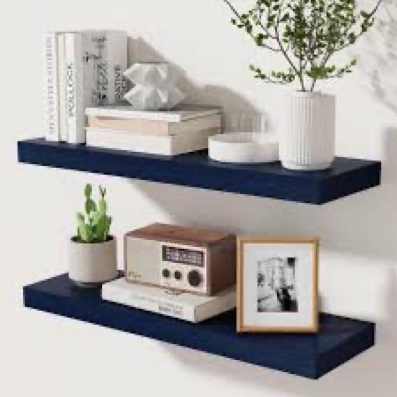 24 inch Floating Shelves Long Floating Shelves for Wall Large Wall Mounted Shelves with Invisible Brackets, Black Shelves for Bathroom, Living Room, Kitchen, Office, 24x6.7 inch deep Set of 2