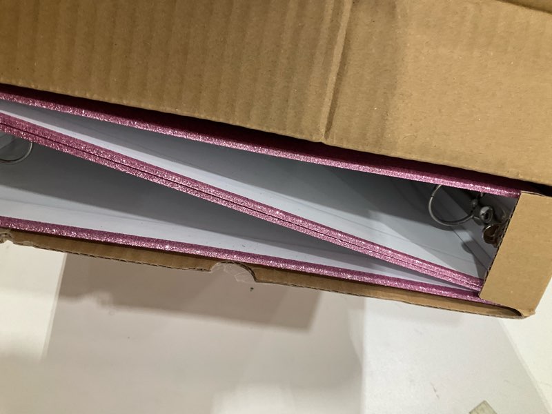 Condition photo showing New/Like New for Paper Junkie 3 Ring Binder - Sparkly Pink Glitter Cover with File Folder Pockets - 2-Inch Rings with 350-Sheet Capacity - Portfolio Binder for School Supplies - Pack of 2-11 x 12 in