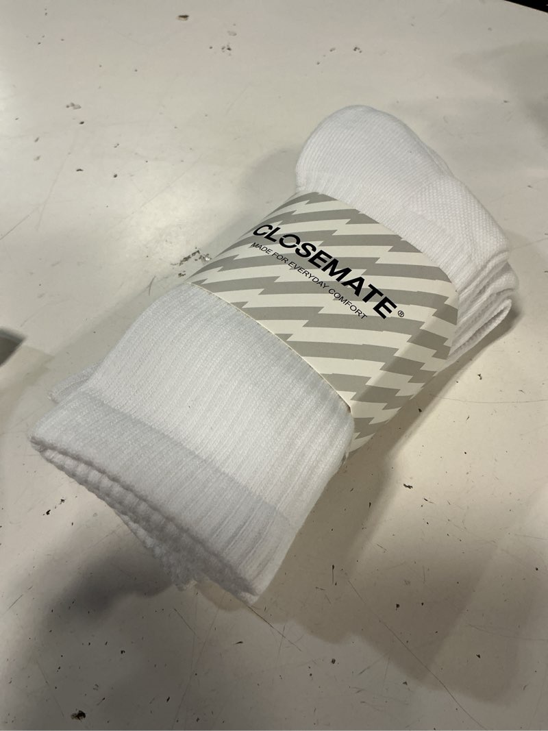 Condition photo showing New/Like New for closemate mens moisture-wicking athletic cushioned crew socks 6 pairs cotton comfy running training sports 12-15 6 white