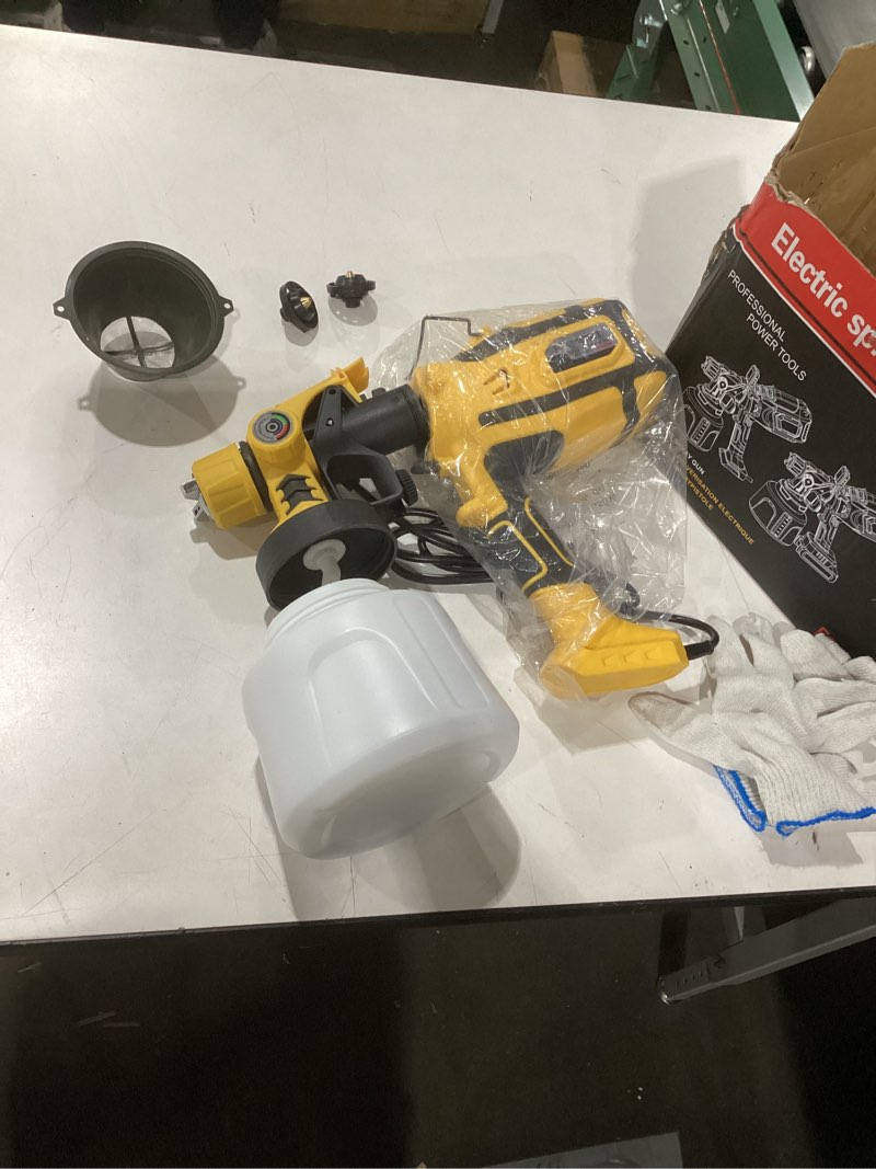 Condition photo showing Good Condition for paint sprayer, cosyjazz 1200w hvlp spray paint gun with 5 nozzles & 3 spray patterns, adjustable flow control, 1400ml container & cleaning tools, for house painting, fences, cabinets, walls etc.