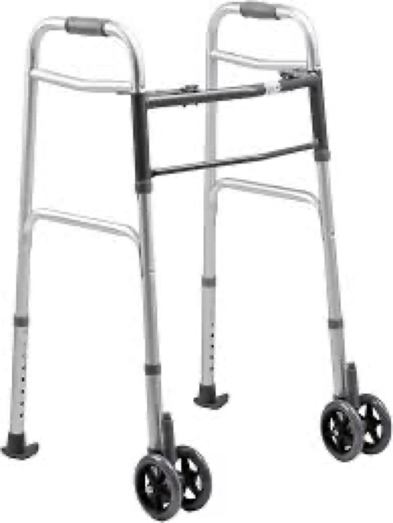 Dr. Aid Premium 2 Button Folding Walker with Wheels, Rolling Front Wheel Walker, Lightweight Walkers