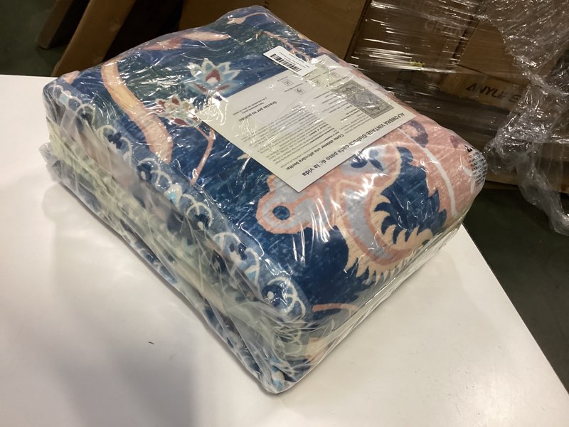 6x9 Washable Area Rugs, Large Non-Slip Vintage Rugs for Living Room, Low Pile Floral Distressed Indoor Rugs, Print Carpet Rug for Bedroom Kids Playroom Dining Room Decor, Blue/Beige