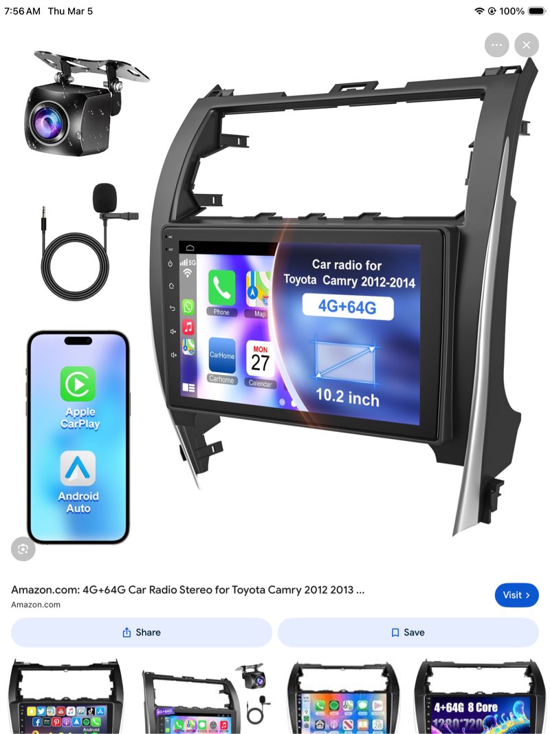 4g+64g car radio stereo for toyota camry 2012 2013 2014, wireless carplay&android auto with android 