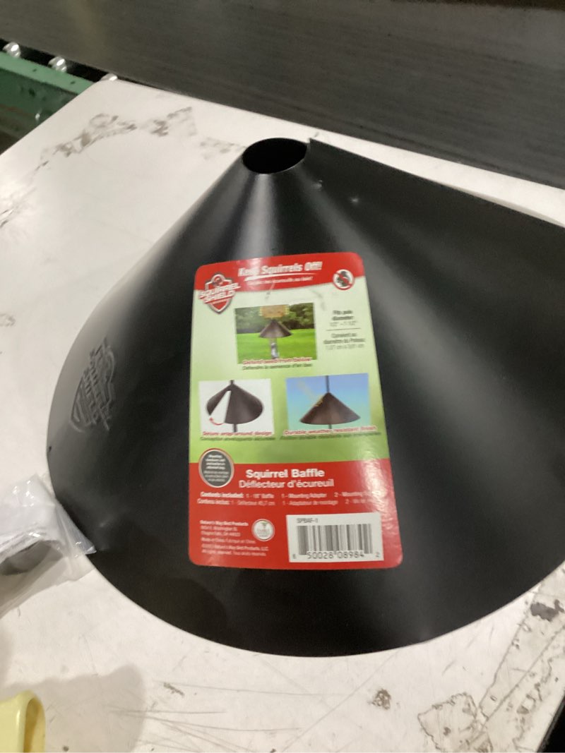 Condition photo showing Good Condition for nature's way squirrel shield 18 inch metal squirrel wrap around baffle for outdoor wild bird seed feeder, squirrel proof, black