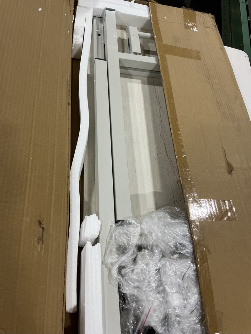 Condition photo showing As Is for TEMI Small Computer Desk Folding Table - No Assembly, Compact 35.8" Foldable Desk with Power Outlets & USB Charging Port, Portable Small Office Desk, Ideal Mini Study Table for Narrow Spaces,White Ash 35.8 Inch With Power Outlets White Ash