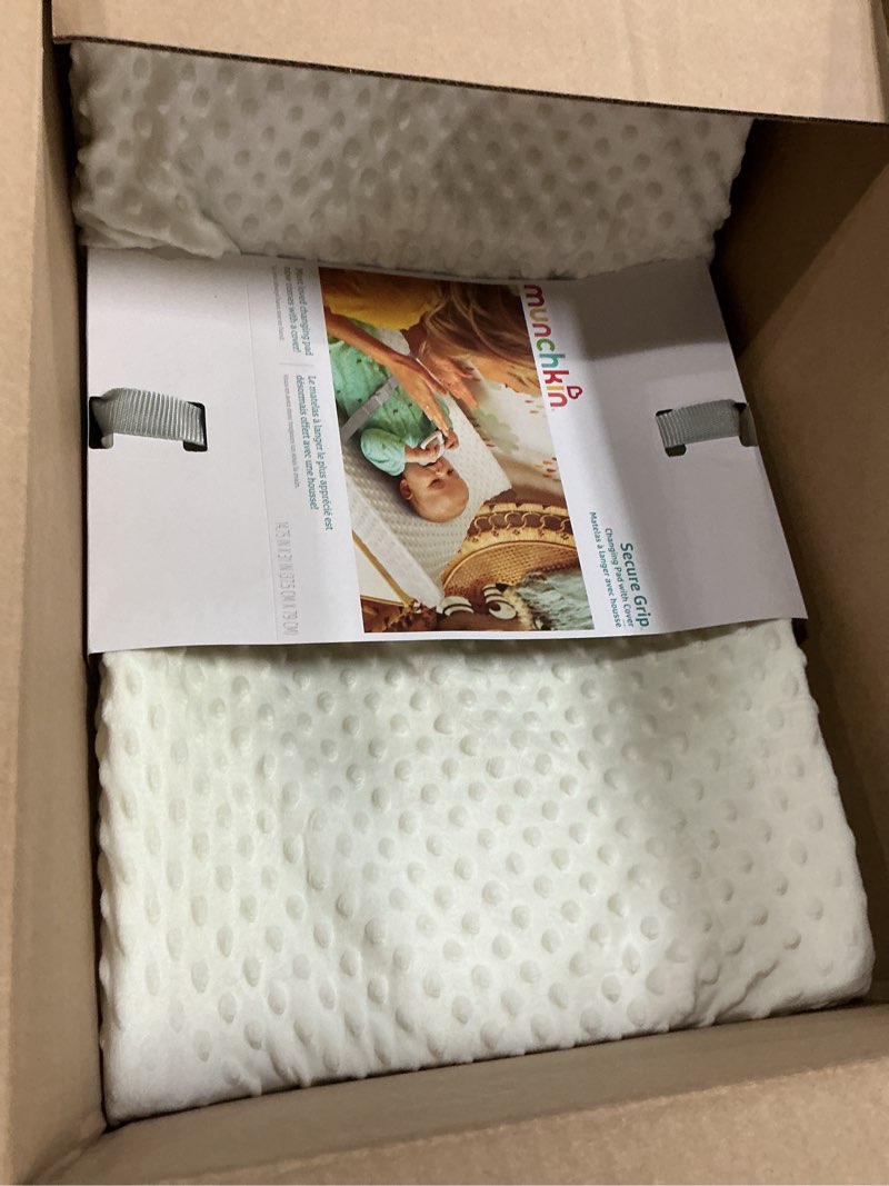 Condition photo showing As Is for munchkin secure grip baby diaper changing pad with cover for dresser, waterproof and wipeable, contoured, standard size (14.75" x 31"), white changing pad + cover