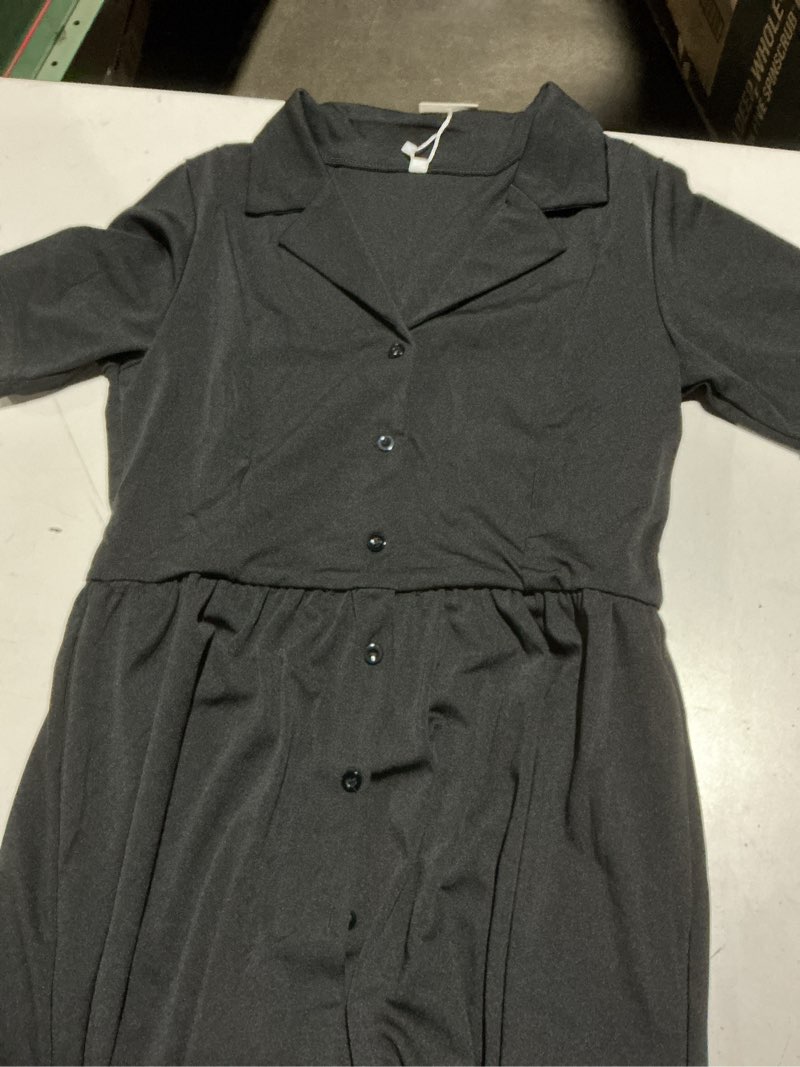 Condition photo showing Good Condition for women's elegant v-neck flowy a-line dress flared short sleeves cinch waist cocktail date party midi dresses large bblack