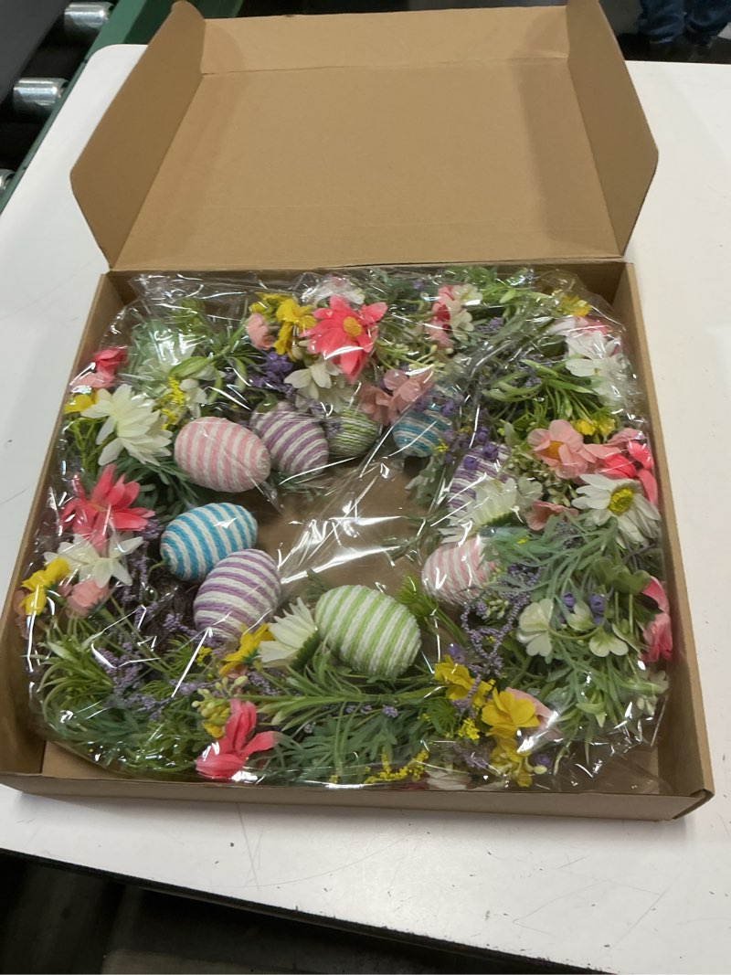 Condition photo showing New/Like New for 22 inch easter wreaths for front door, colorful woven egg wreath with mixed florals, spring summer porch decor outdoor, farmhouse easter wreath decorations(wreath)