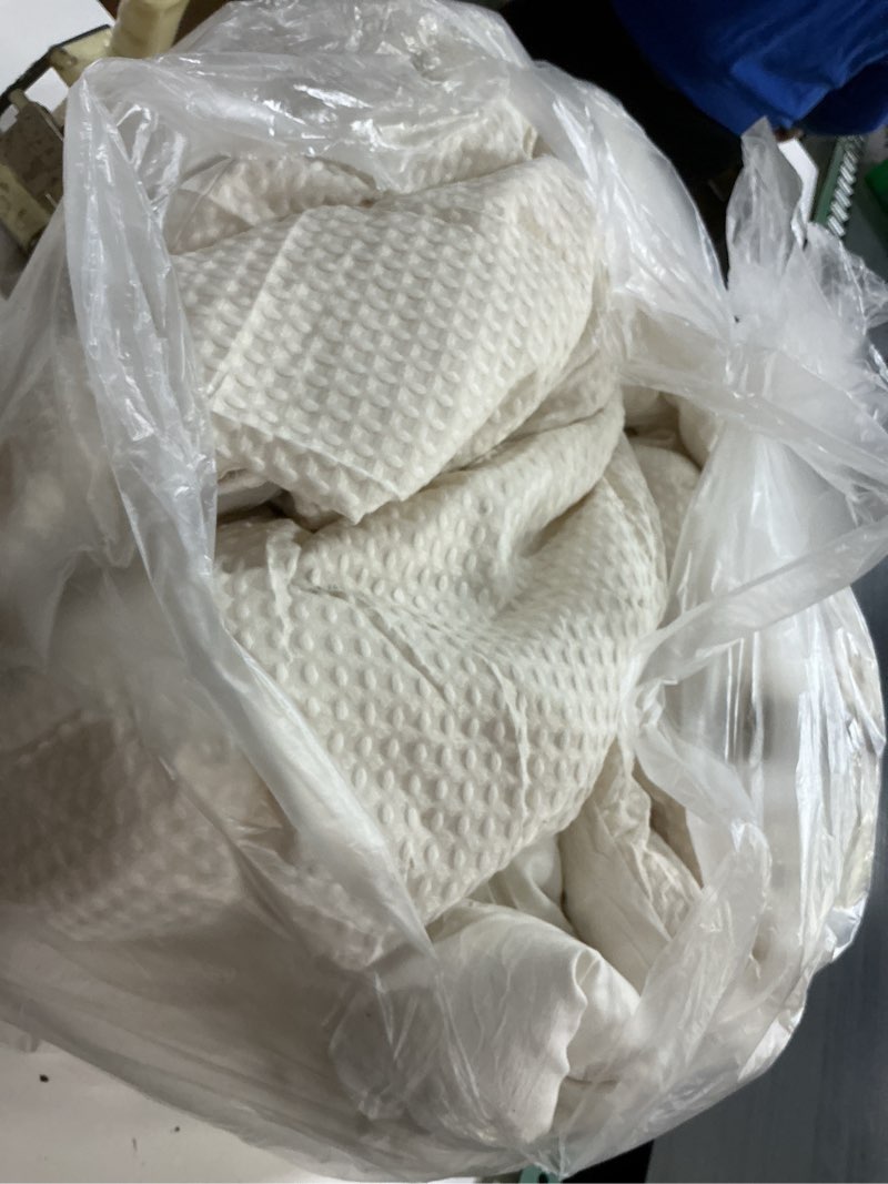 Condition photo showing As Is for Bedsure Waffle Comforter Set King, Soft and Breathable Coconut White Bedding Comforter Set, 3 Pieces, 1 Waffle Weave Comforter (104"x90") and 2 Pillowcases (20"x36") King 01 - Coconut White