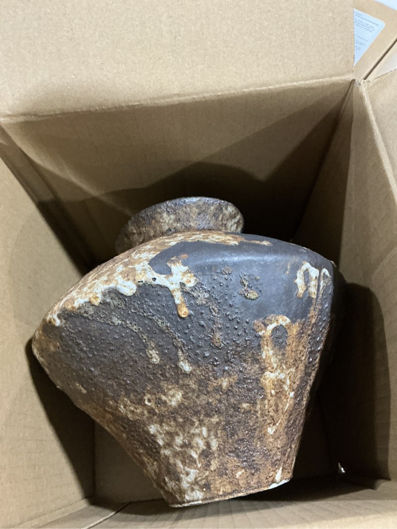 Condition photo showing Good Condition for wabi sabi rusty vintage vase, 6.1" tall wabi sabi decor rustic farmhouse pottery vase for centerpiece, textured pottery flower vases for home decorative, table, living room, bedroom, bathroom, kitchen black brown 6.1 in