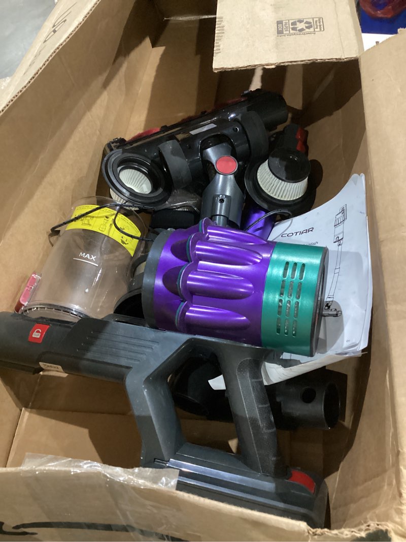Condition photo showing As Is for dyson v8 plus cordless vacuum, cleans hard floors and carpets, detangles, converts to handheld, 115aw, 2 power modes, up to 40 minutes¹