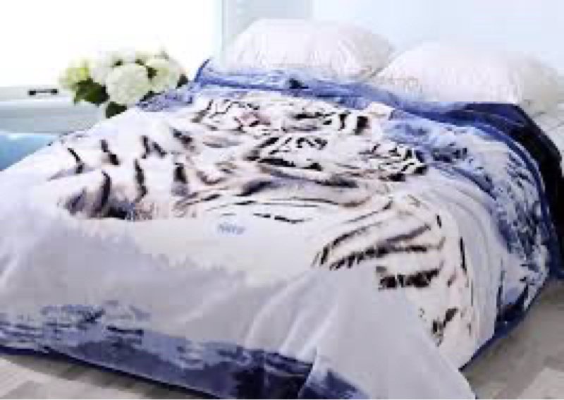 7.8lb Heavy Queen Size White Tiger Blanket - 2ply Thick Warm Plush Korean Mink Fleece, No-Lint Micro