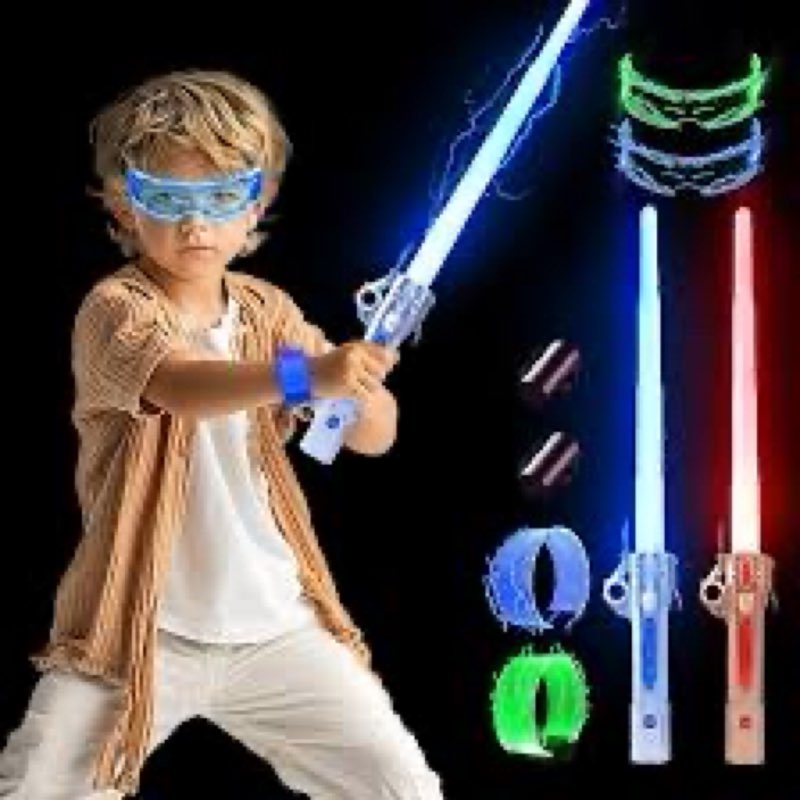 sanco rechargeable light up sabers set - 2 pack 7 colors retractable power swords with fx sound, 2 l