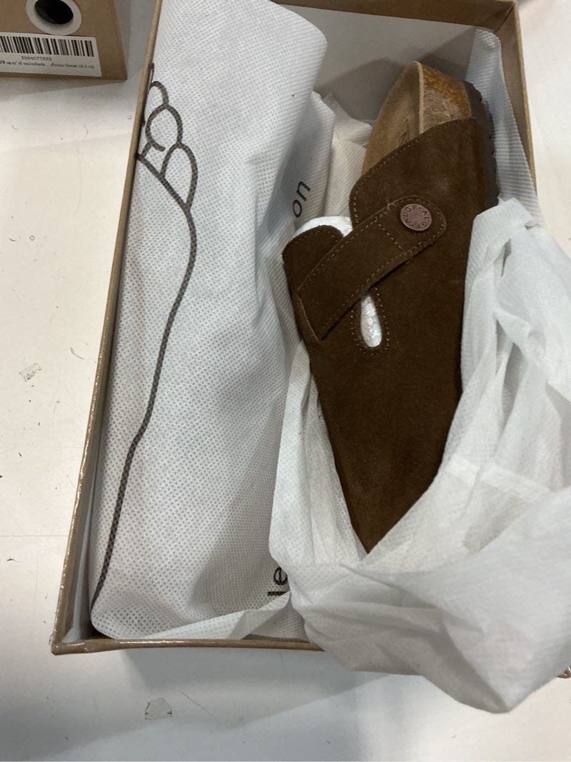 Condition photo showing New/Like New for womens suede clogs mens genuine leather mules cork footbed sandals with arch support7-7.5  womencoffee