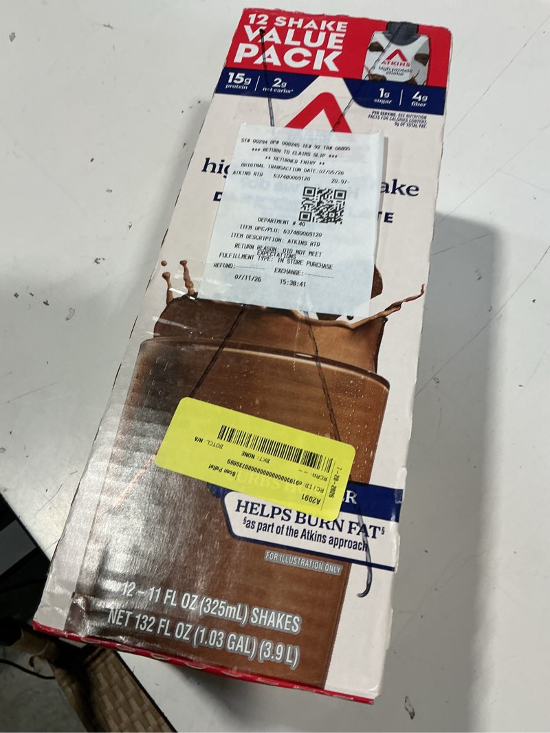 Condition photo showing New/Like New for atkins dark chocolate royale flavored protein shake, high protein, low glycemic, gluten free - 4ct