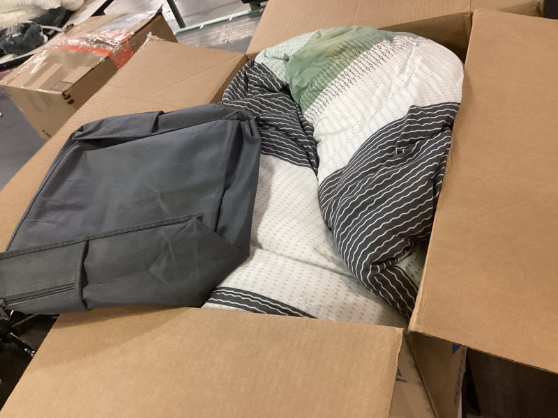 Condition photo showing As Is for Litanika Comforter Set, Lightweight Colorblock Stripes Bedding Comforter Set, Fluffy Down Alternative Bed Set, Light Green, Queen Queen Light Green