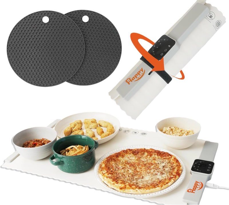 food warming mat - electric heating pad for keeping meals warm - foldable mat - easy to clean - food warmer for buffet, restaurants, house parties - adjustable temperature (beige)