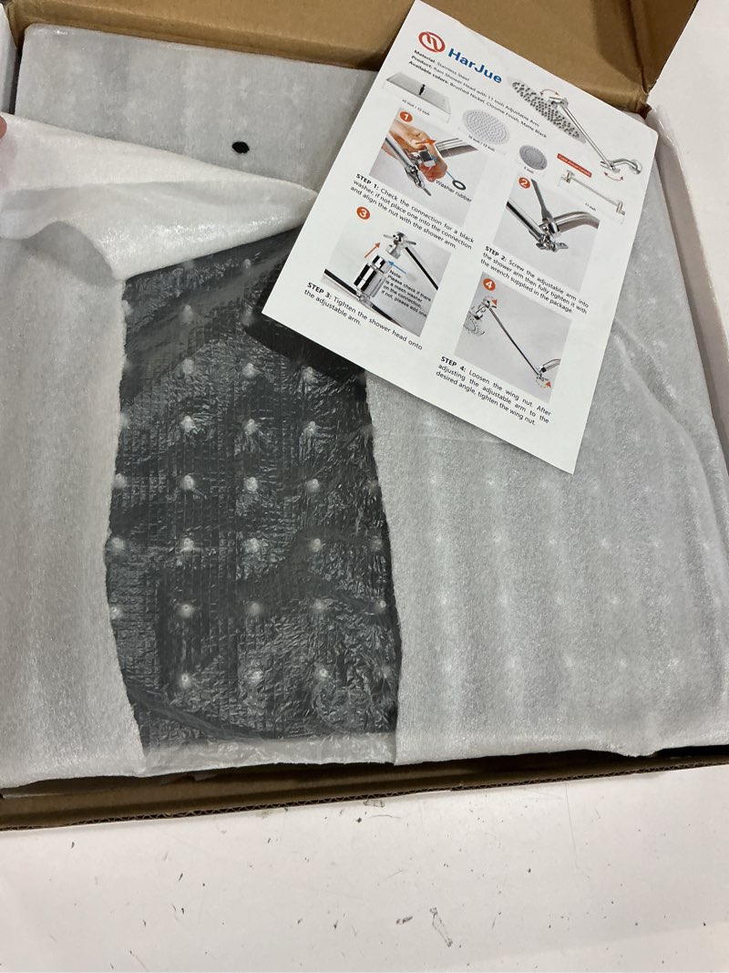 Condition photo showing New/Like New for high pressure large stainless steel square rain showerhead with shower arm waterfall full body coverage easy to clean and install (12 inch with arm, matte black) 12 inch with arm matte black
