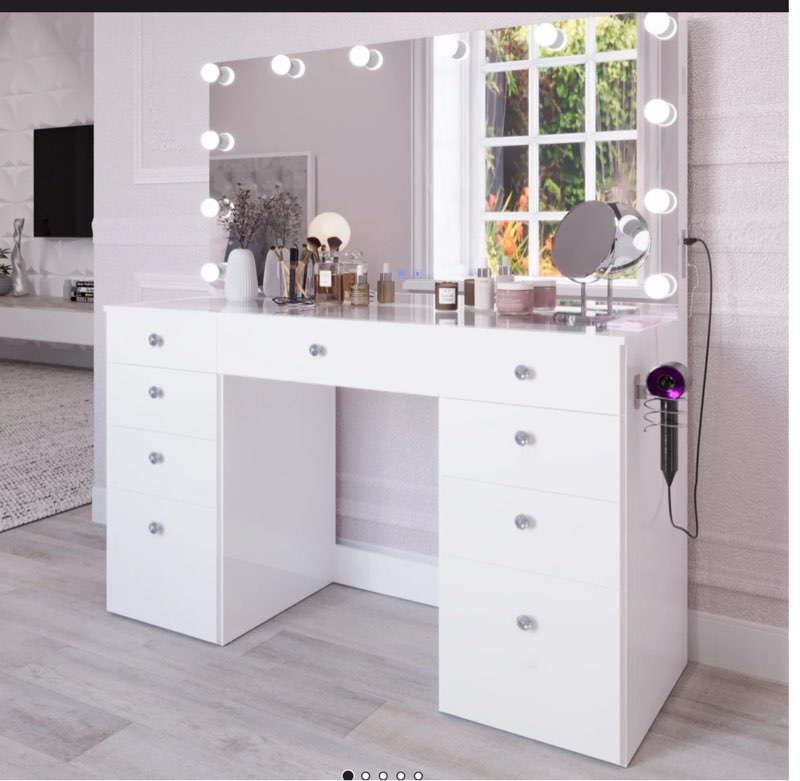(incomplete box 2 of 3) boahaus leonore extra-large makeup vanity, led lighted mirror, usb- c/usb outlet, 9 drawers and glass top