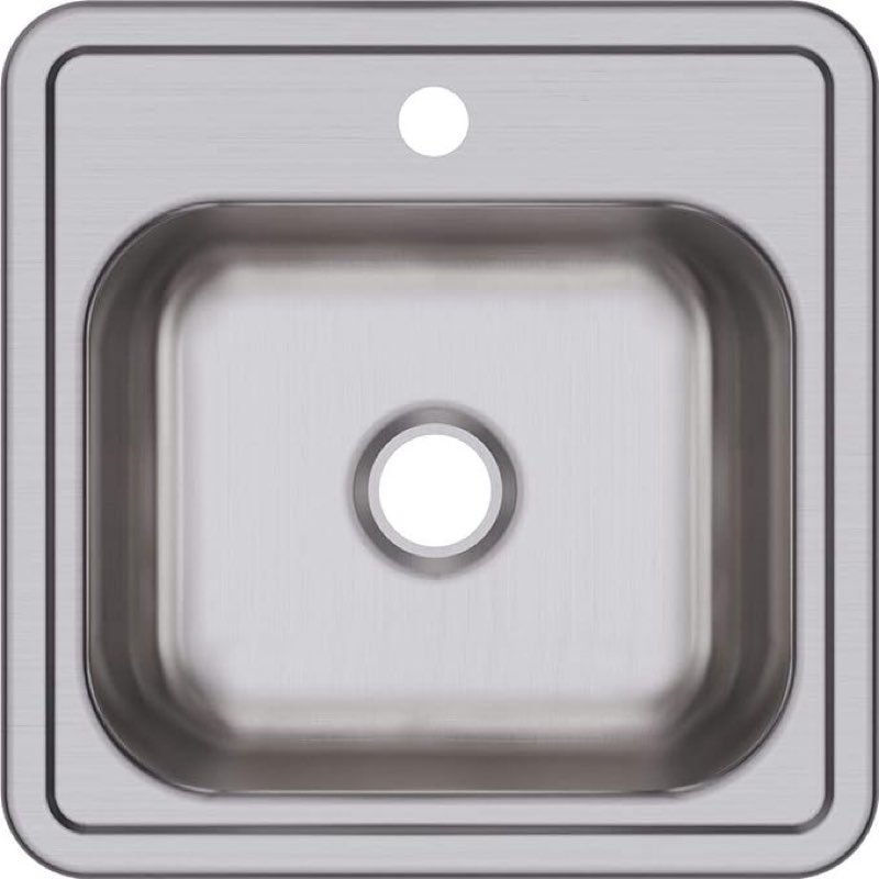 elkay d115151 dayton single bowl drop-in stainless steel bar sink 15 x 15 with 2" drain hole
