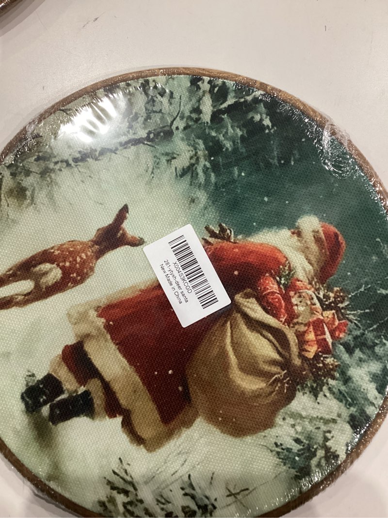 lengues santa deer christmas round wall art, christmas gifts round wall decor, santa claus deer fore