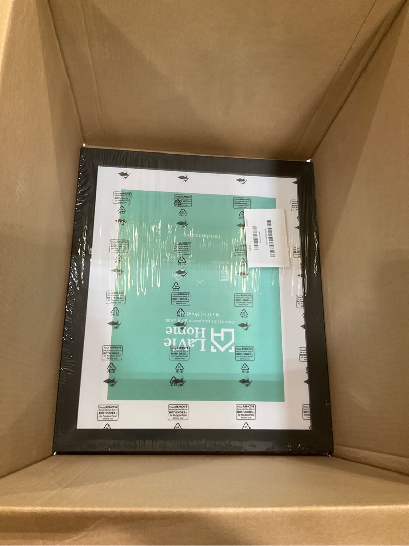 Condition photo showing Good Condition for lavie home 14 x 17 poster frame black, display pictures 11x14 with mat or 14x17 without mat, stable and sturdy picture frame and polished plexiglass, horizontal and vertical format of the wall?1 pack? 14x17 black