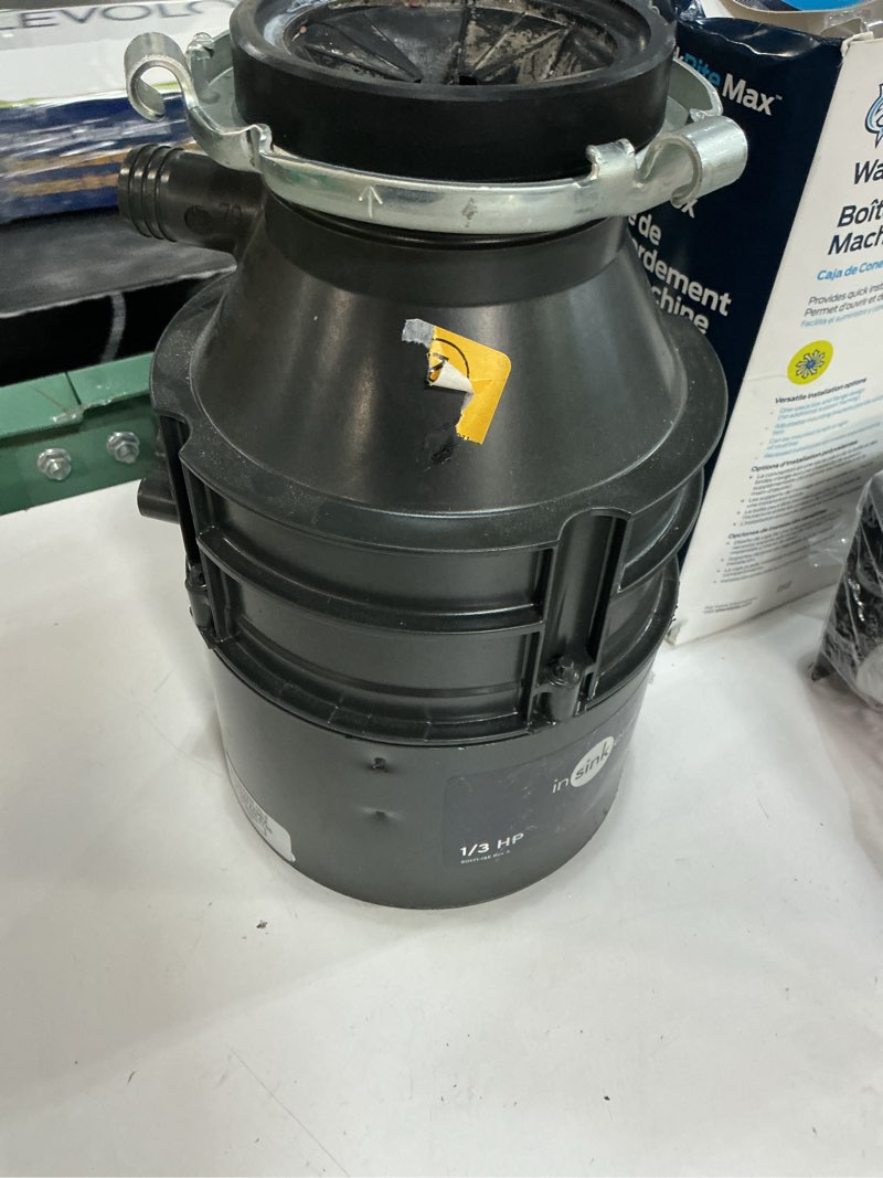 Condition photo showing As Is for insinkerator badger 1xl continuous feed 1/3-hp septic safe non-corded garbage disposal