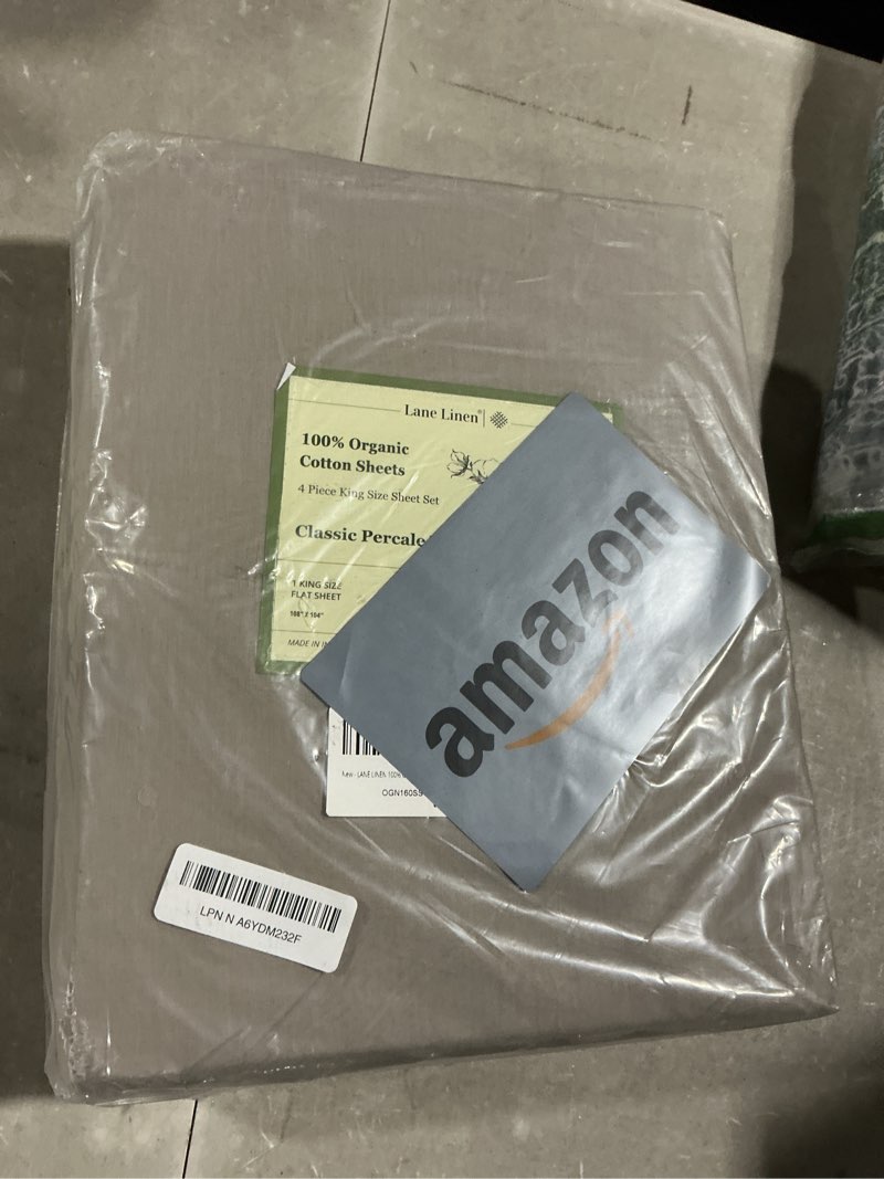 Condition photo showing Good Condition for lane linen 100% organic cotton king sheet set, 4pc cotton sheets king size, soft & comfy percale eco friendly sustainably produced bedding sheets & pillowcases, 15" deep pocket king sheet set - silver king 06: silver