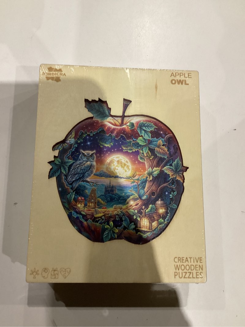 Condition photo showing New/Like New for Wooden Puzzles for Adults, Apple Owl Jigsaw Puzzles with Unique Shape, Wood Challenging Jigsaw Puzzles Ideal for Adults, Christmas Birthday Gifts for Women Men Puzzle Game Lovers, 11.4"x11" - 160pcs Apple Owl Medium