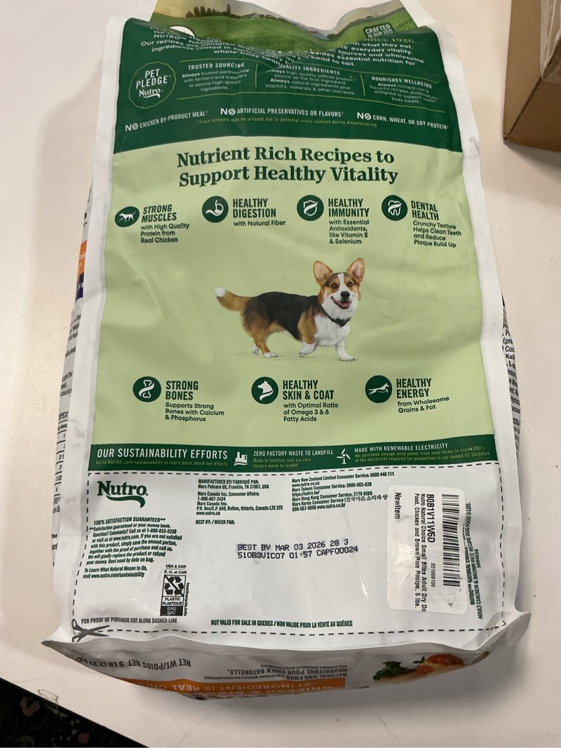 Condition photo showing New/Like New for (Best By Mar 03/2026) Nutro Natural Choice Adult Small Bites Dog Food, Chicken & Brown Rice Recipe, 5 lb. Bag Chicken 5 Pound (Pack of 1)