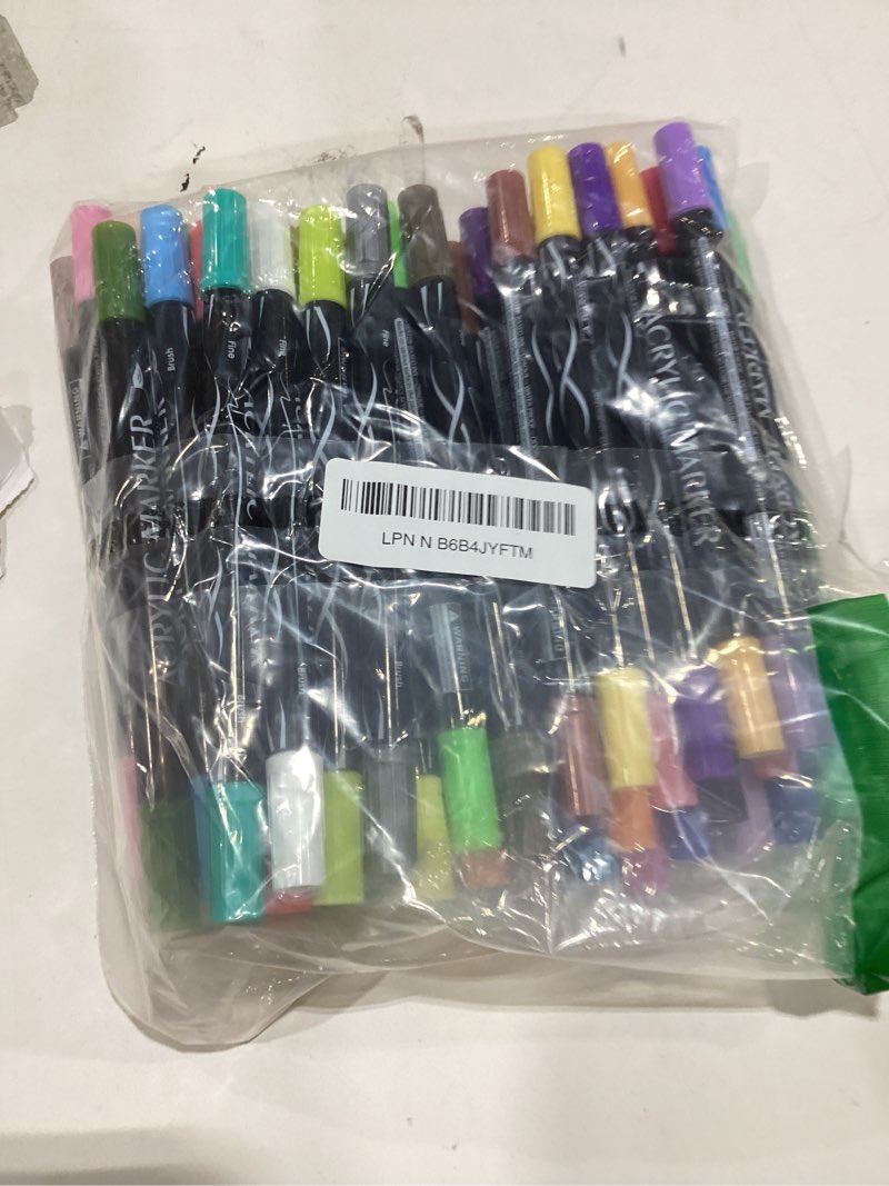 Condition photo showing Good Condition for 48 Colors Dual Tip Acrylic Paint Markers,Fine Tip and Brush Tip Permanent Acrylic Paint Pens For Rock Painting, Canvas, Wood, Glass, Ceramic, Fabric, Plastic, Egg, Scrapbook,Art Painting Supplies Kit