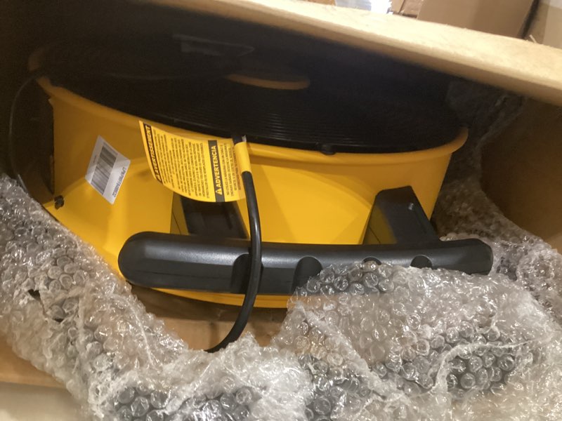 Condition photo showing As Is for dewalt dxf1840 floor fan, industrial fans, 18 inch high velocity fan with 3-speed heavy duty air circulator and 180 adjustable tilt, large electric metal rotating garage fan, drum fan for work, yellow