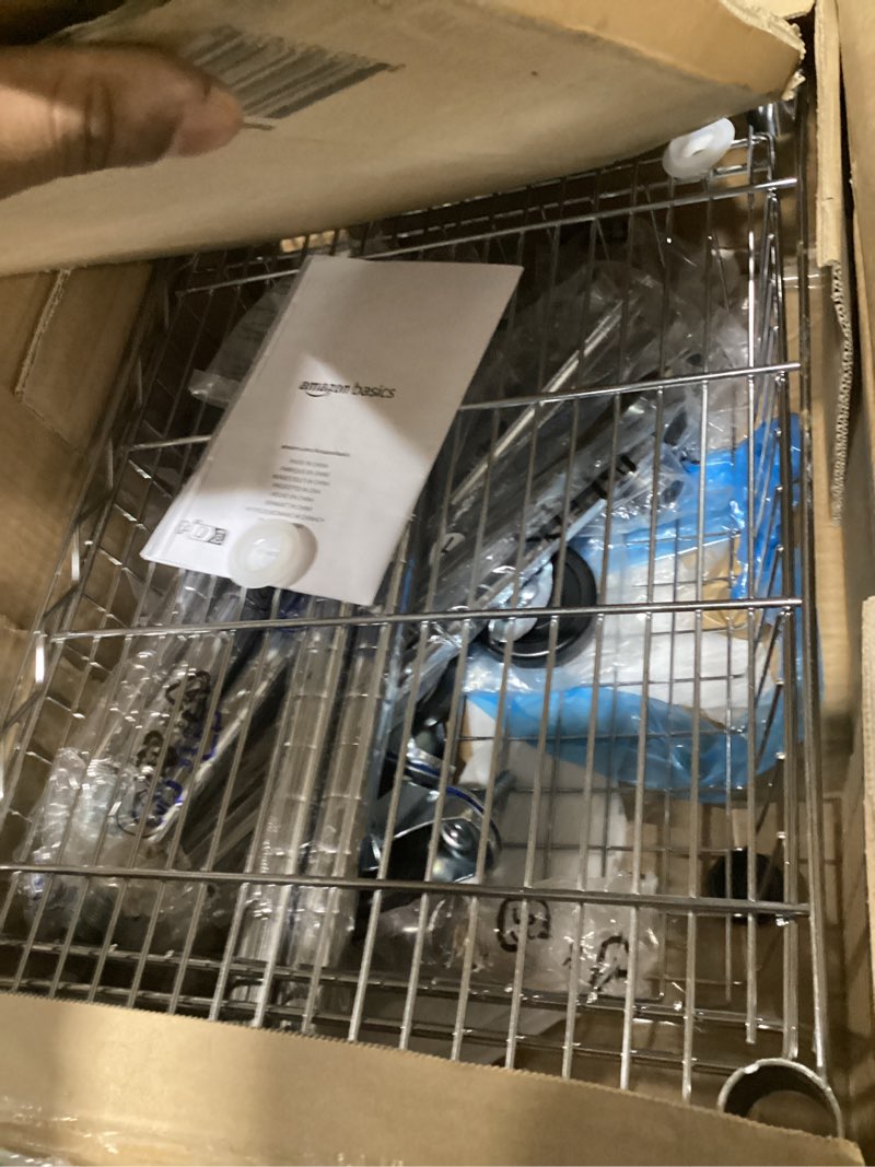 Condition photo showing As Is for Amazon Basics 3-Tier Metal Basket Rolling Cart with Wood Top, Silver