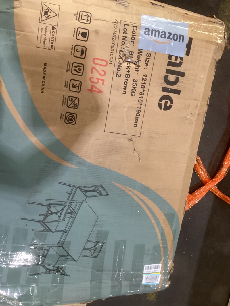 Condition photo showing As Is for VECELO 3 Piece Dining Table Set for 2, Kitchen Table Set with 2 Chairs for Small Space, Space-Saving and Modern Design, Apartment, Easy to Assemble, Brown Brown Seat for 2 Industrial